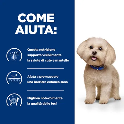 COME AIUTA: Questa nutrizione supporta visibilmente la salute di cute e mantello, aiuta a promuovere una barriera cutanea sana, migliora notevolmente la qualità delle feci.