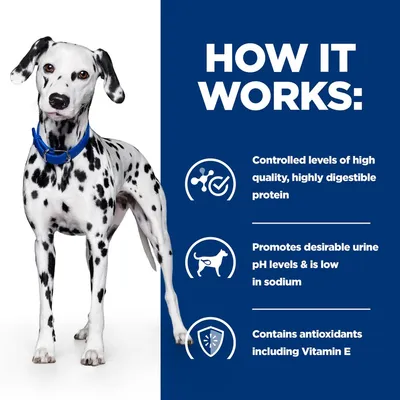 HOW IT WORKS: Controlled levels of high quality, highly digestible protein. Promotes desirable urine pH levels & is low in sodium. Contains antioxidants including Vitamin E.