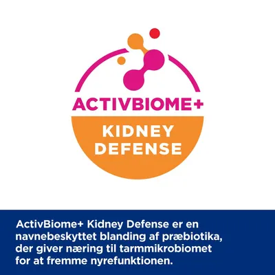 ActivBiome+ Kidney Defense. Navnebeskyttet blanding af præbiotika, der giver næring til tarmmikrobiomet for at fremme nyrefunktionen.