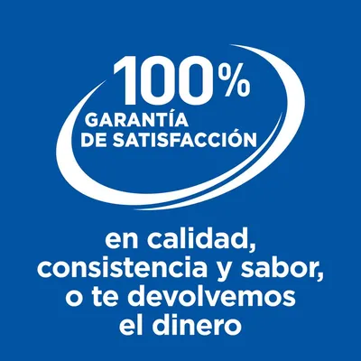 100 % garantía de satisfacción en calidad, consistencia y sabor, o te devolvemos el dinero.