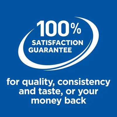 100% SATISFACTION GUARANTEE for quality, consistency and taste, or your money back (text på engelska)