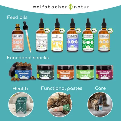 Wolfsbacher Natur termékáttekintés: Takarmányolajok, funkcionális snackek, egészség, funkcionális paszták és ápolás különféle olajokkal, snackekkel, tablettákkal és pasztákkal háziállatok számára. Wolfsbacher Natur termékáttekintés: Takarmányolajok, funkcionális snackek, egészség, funkcionális paszták és ápolás különféle olajokkal, snackekkel, tablettákkal és pasztákkal háziállatok számára.