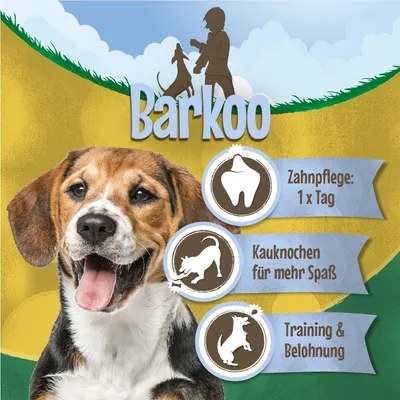Barkoo. Zahnpflege: 1x Tag, Kauknochen für mehr Spass, Training & Belohnung.