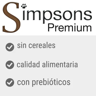 Simpsons Premium. Sin cereales, calidad alimentaria, con prebióticos.