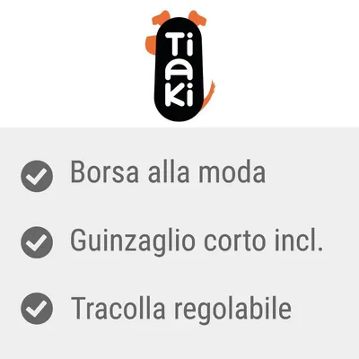 Tiaki. Borsa alla moda, guinzaglio corto incl., tracolla regolabile.