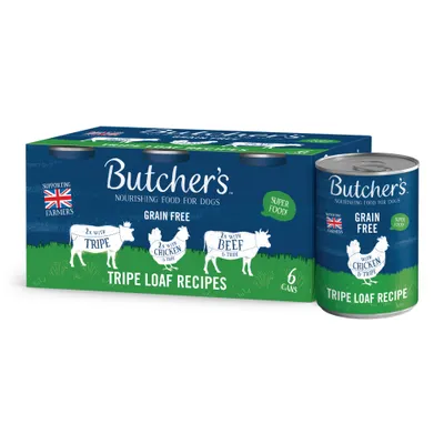 Butcher's Grain Free Tripe Loaf Recipes 6 x 400g - Mixed Pack Butcher's Grain Free Tripe Loaf Recipes 6 x 400g - Mixed Pack