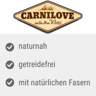 Carnilove into the Wild. Naturale, senza cereali, con fibre naturali.