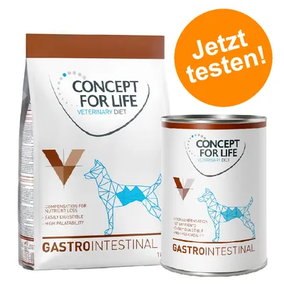 Concept for Life Veterinary Diet Gastrointestinal. Trocken- und Nassfutter für Hunde. Eigenschaften: Nährstoffausgleich, leicht verdaulich, hohe Akzeptanz. Jetzt testen!