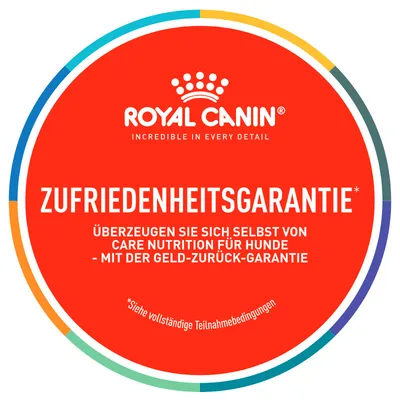 ROYAL CANIN. INCREDIBLE IN EVERY DETAIL. ZUFRIEDENHEITSGARANTIE. ÜBERZEUGEN SIE SICH SELBST VON CARE NUTRITION FÜR HUNDE – MIT DER GELD-ZURÜCK-GARANTIE. *Siehe vollständige Teilnahmebedingungen
