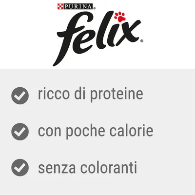 Purina Felix, ricco di proteine, con poche calorie, senza coloranti