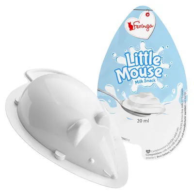 Feringa Little Mouse Milk Snack, 20 ml. Complementary food for cats with milk and cream. Mouse-shaped packaging.