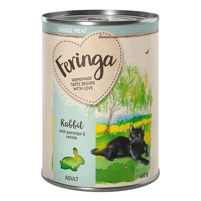 Feringa Single Meat Adult cat food, rabbit variety with parsnips and catnip, 410g can.