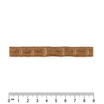 Snack per animali a forma di bastoncino marrone, lungo circa 9 cm, con tacche visibili. Righello in centimetri sotto il prodotto per riferimento dimensionale.