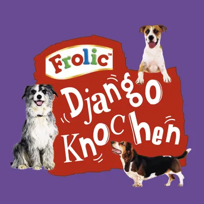 Frolic Django Bones. Three dogs shown: a long-haired dog, a Jack Russell Terrier and a Basset Hound.