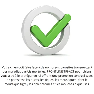 Votre chien doit faire face à de nombreux parasites. FRONTLINE TRI-ACT offre une protection contre 5 types : puces, tiques, moustiques, phlébotomes et mouches piqueuses.