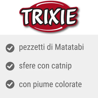 TRIXIE, pezzetti di Matatabi, sfere con catnip, con piume colorate