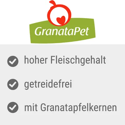GranataPet. Hoher Fleischgehalt, getreidefrei, mit Granatapfelkernen.