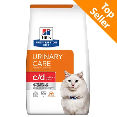 Hill's Prescription Diet Urinary Care c/d multicare stress per gatti, raccomandato dai veterinari. Top Seller visibile in alto a destra.