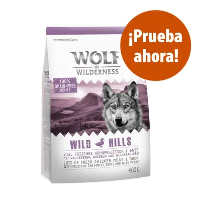 Wolf of Wilderness Wild Hills, 100% grain-free recipe, lots of fresh chicken meat & duck, 400 g. Texto destacado: ¡Prueba ahora!