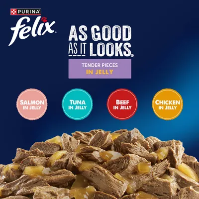 Felix Senior As Good As It Looks Mega Pack 120 x 85g - Mixed Selection in Jelly (Beef, Chicken, Salmon, Tuna)