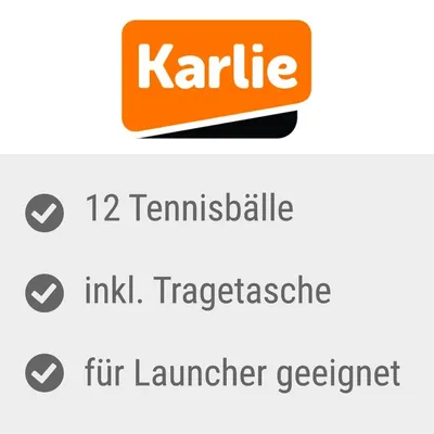 Karlie. 12 palline da tennis, inclusa borsa per il trasporto, adatte per launcher.