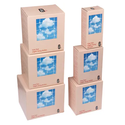 Embalagens de Cat Net Light Grey em vários tamanhos: 2x1,5m, 3x2m, 4x3m, 6x3m, 8x3m, 10x3m. Rede de cor cinzento-claro com padrão de nuvens.