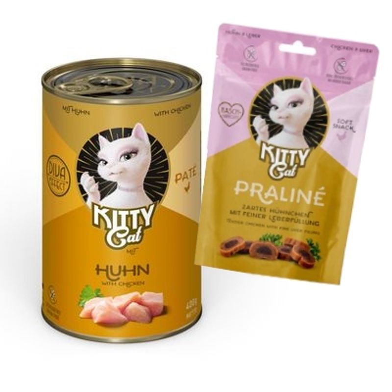 6 x 400 g KITTY Cat Adult Paté + 50 g Praliné Snack på köpet!