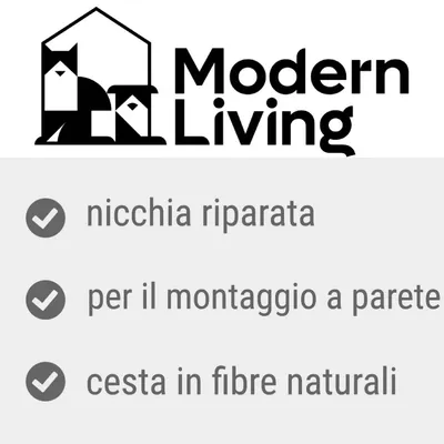 Modern Living. Nicchia riparata, per il montaggio a parete, cesta in fibre naturali.