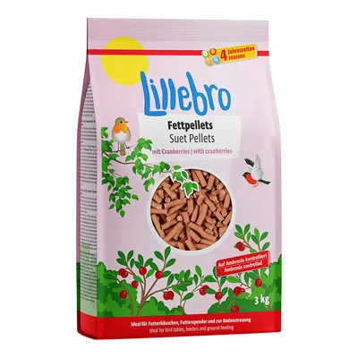Lillebro Fettpellets mit Cranberries, 3 kg. Ideal für Futterhäuschen, Futtersender und Bodenfütterung. Auf Ambrosia kontrolliert. Für alle Jahreszeiten geeignet.