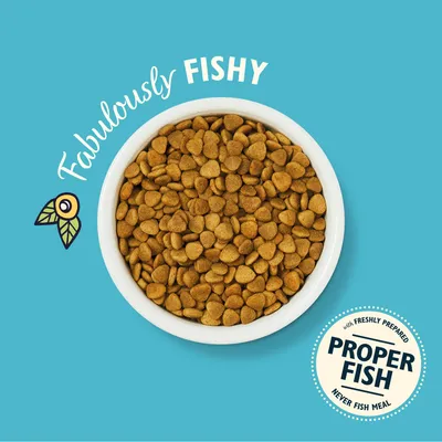 Fabulously FISHY. PROPER FISH with freshly prepared, never fish meal. Text in English.