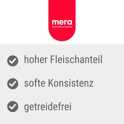 mera The Petfood Family. Højt kødindhold, blød konsistens, kornfri.