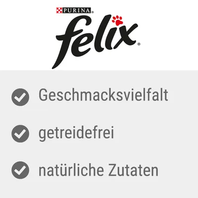 Purina Felix. Geschmacksvielfalt, getreidefrei, natürliche Zutaten.
