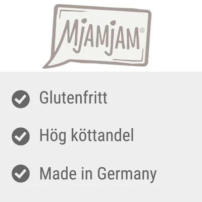 Mjamjam. Glutenfritt, hög köttandel, Made in Germany.