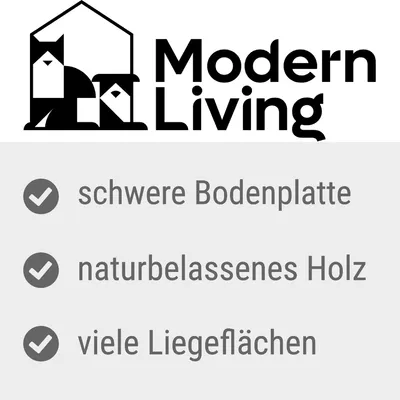 Modern Living. Schwere Bodenplatte, naturbelassenes Holz, viele Liegeflächen.