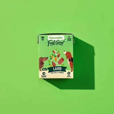 Naturediet Feel Good lamb with rice and carrots, adult dog complete wet food, 390g. Only natural ingredients. Gentle digestion.