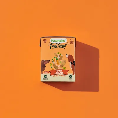 Naturediet Feel Good Turkey & Chicken with rice and carrots, adult dog wet food, 390g. Only natural ingredients. Gentle digestion.
