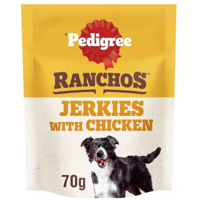 Pack showing Ranchos jerkies with chicken, 70g.
