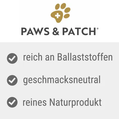 Paws & Patch. Reich an Ballaststoffen, geschmacksneutral, reines Naturprodukt.
