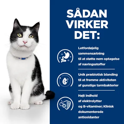 SÅDAN VIRKER DET: Letfordøjelig sammensætning, unik præbiotisk blanding, højt indhold af elektrolytter og B-vitaminer; klinisk dokumenterede antioxidanter. Tekst på dansk.