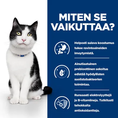Miten se vaikuttaa? Helposti sulava koostumus tukee ravintoaineiden imeytymistä. Prebioottinen sekoitus edistää suolistobakteerien toimintaa. Elektrolyyttejä, B-vitamiineja, antioksidantteja.