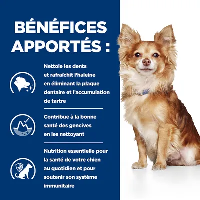 BÉNÉFICES APPORTÉS : Nettoie les dents et rafraîchit l’haleine, contribue à la bonne santé des gencives, nutrition essentielle pour la santé et le système immunitaire du chien.