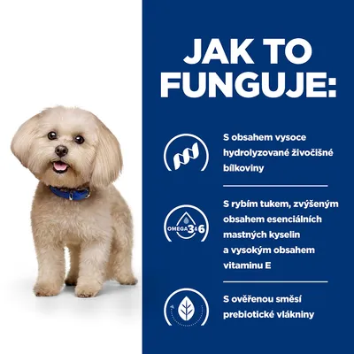Jak to funguje: S obsahem vysoce hydrolyzované živočišné bílkoviny, s rybím tukem, zvýšeným obsahem esenciálních mastných kyselin a vitamínu E, s ověřenou směsí prebiotické vlákniny.