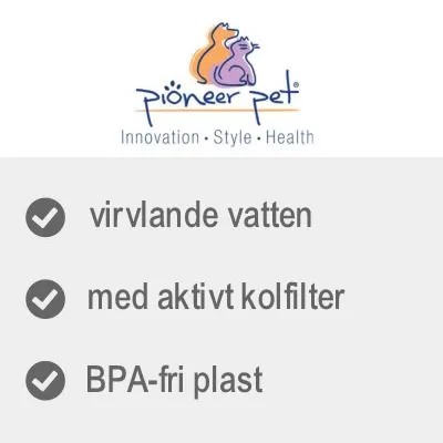 Pioneer Pet. Innovation • Style • Health. Virvlande vatten, med aktivt kolfilter, BPA-fri plast.