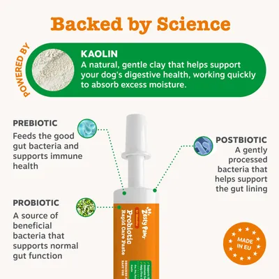 Kaolin: Természetes agyag a megfelelő emésztés támogatására. Prebiotikus, probiotikus és posztbiotikus összetevőkkel a bélrendszer egészségéért. Az EU-ban készült.