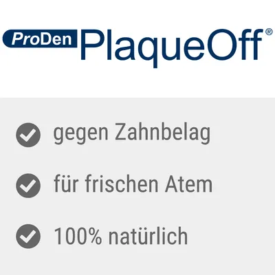 ProDen PlaqueOff. Gegen Zahnbelag, für frischen Atem, 100% natürlich.