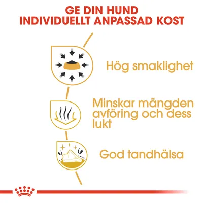 Ge din hund individuellt anpassad kost. Hög smaklighet. Minskar mängden avföring och dess lukt. God tandhälsa.