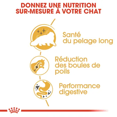 Donnez une nutrition sur-mesure à votre chat : santé du pelage long, réduction des boules de poils, performance digestive.