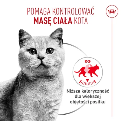 Pomaga kontrolować masę ciała kota. Niska zawartość kalorii pozwala na większą ilość pokarmu. Pomaga kontrolować masę ciała kota. Niska zawartość kalorii pozwala na większą ilość pokarmu.