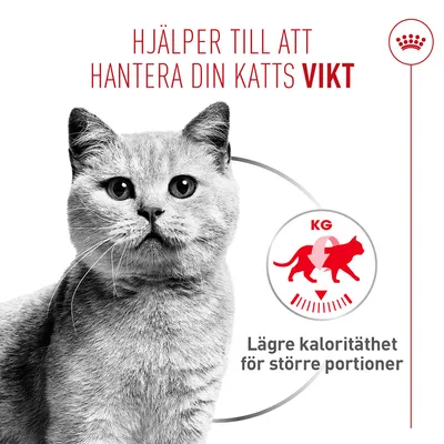 Hjälper till att kontrollera din katts vikt. Lägre kaloritäthet för större portioner. Hjälper till att kontrollera din katts vikt. Lägre kaloritäthet för större portioner.