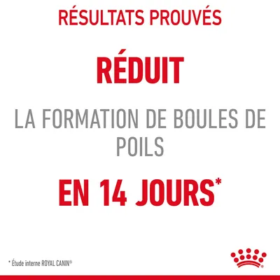 Résultats prouvés : réduit la formation de boules de poils en 14 jours*. *Étude interne ROYAL CANIN.